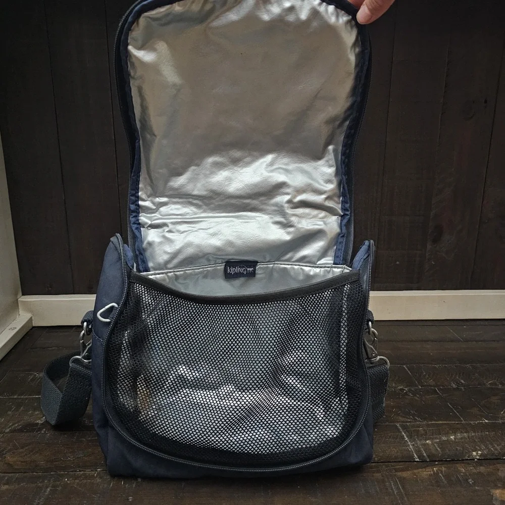 Kipling Kichirou Insulated Lunch Bag Blue Nylon Zip Around Shoulder‎ Strap